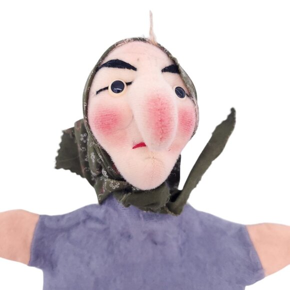 VINTAGE KERSA WITCH HAND PUPPET Old Woman Lady Fabric Doll Felt 1960s - Picture 2 of 6